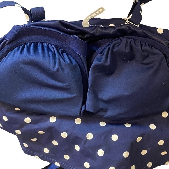 Lands End polka dot ruffle tankini top blue size 10 D - Picture 5 of 7